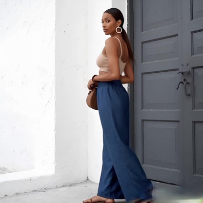 Damen Weitbeinige Freizeithose mit Elastikbund – Elegante Sommerhose für Alltag und Urlaub
