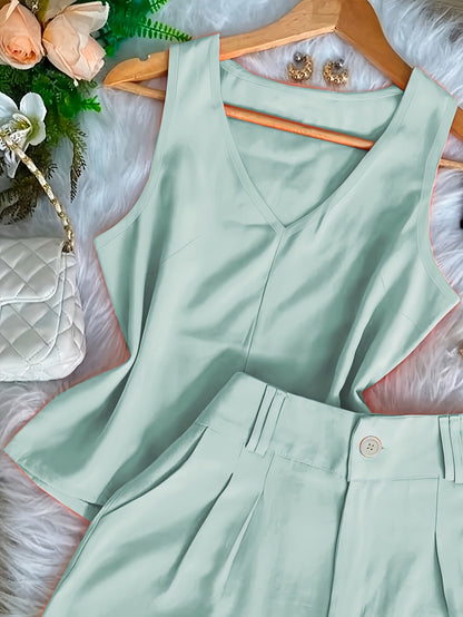 Damen Zweiteiler Set Elegant – Ärmelloses Top und Shorts für Freizeit und Alltag
