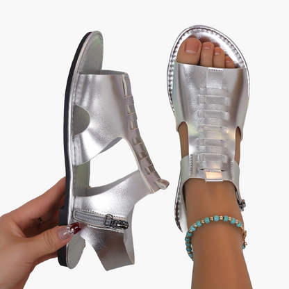 Damen Sandalen mit Reißverschluss – Modische Sommerschuhe im Casual-Look, Offene Zehen, Bequem für Alltag & Freizeit