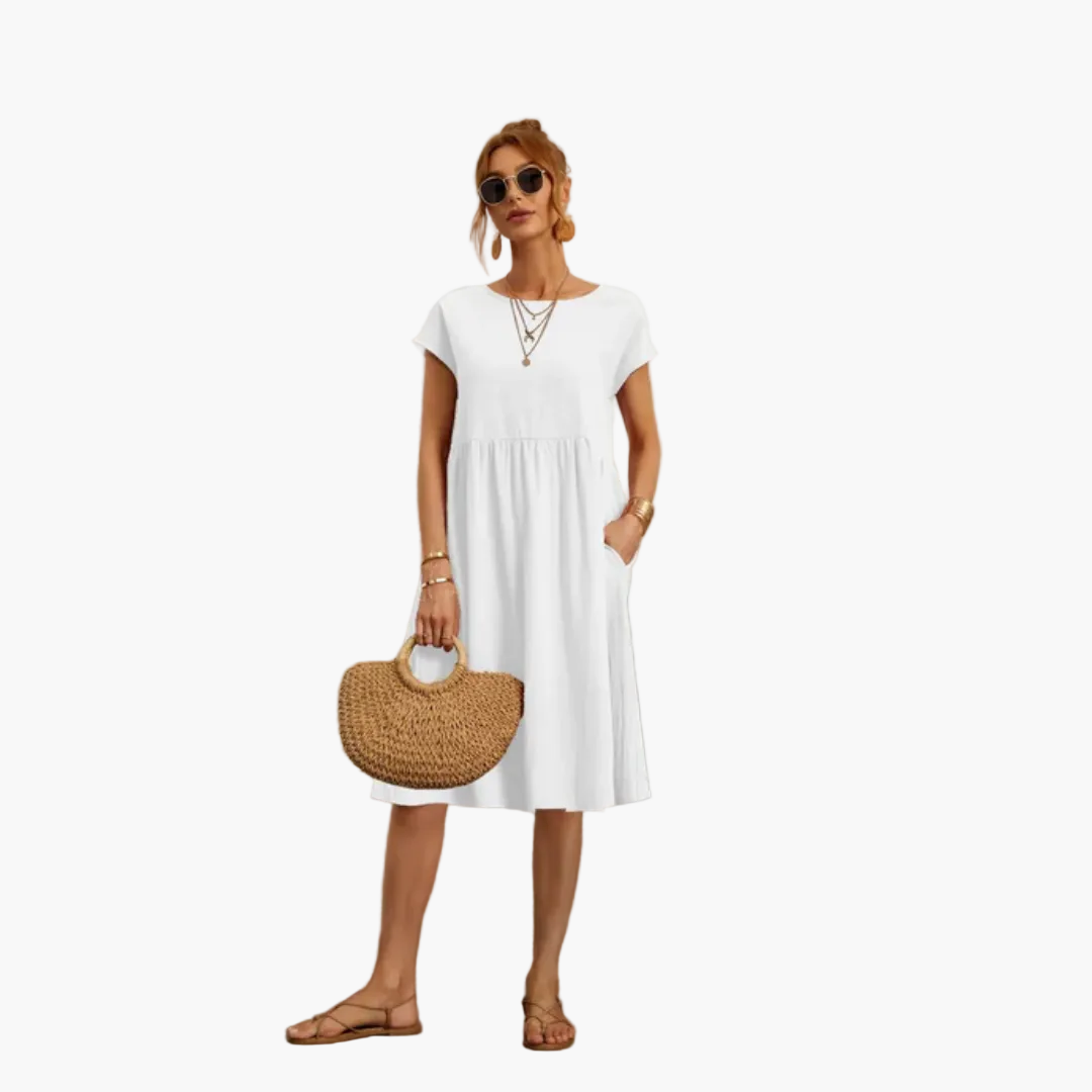 Damen Freizeitkleid mit kurzen Ärmeln – Elegantes Sommerkleid für Alltag & Urlaub