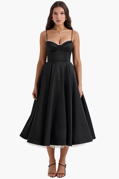 Damen Festliches Cocktailkleid Abendkleid mit Bustier und weitem Rock – Eleganter Vintage-Look für besondere Anlässe
