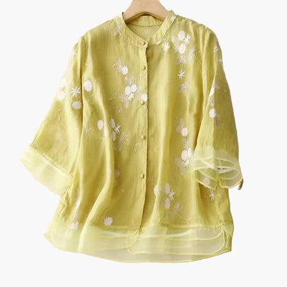 Damen Bluse mit floraler Stickerei und lockerem Schnitt – Elegante Freizeitmode
