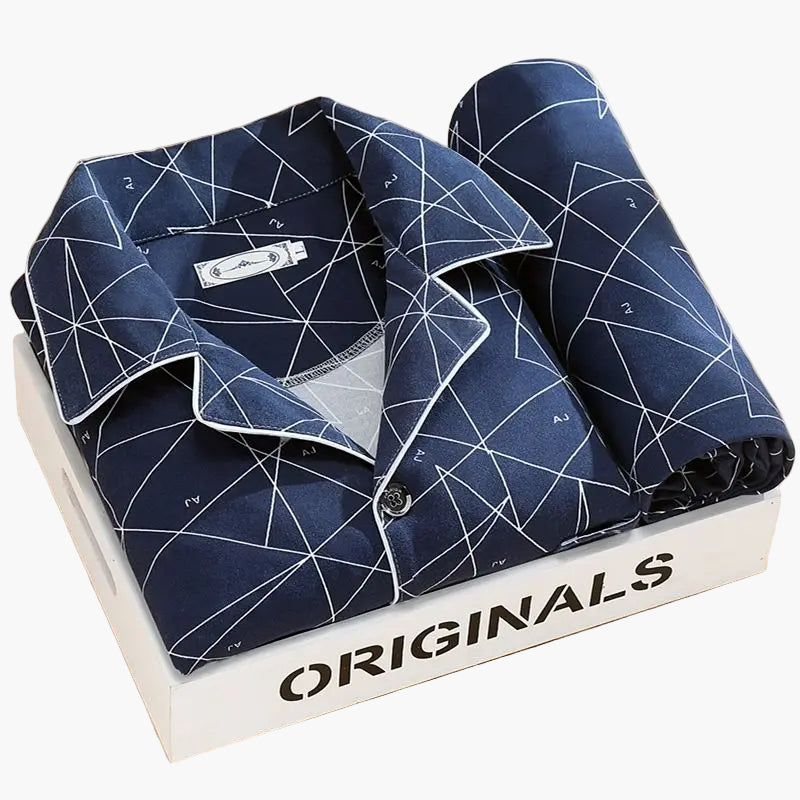 Herren Pyjama Set – Klassischer Schlafanzug mit Weizenmuster, Komfort-Loungewear