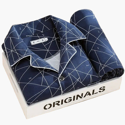 Herren Pyjama Set – Klassischer Schlafanzug mit Weizenmuster, Komfort-Loungewear