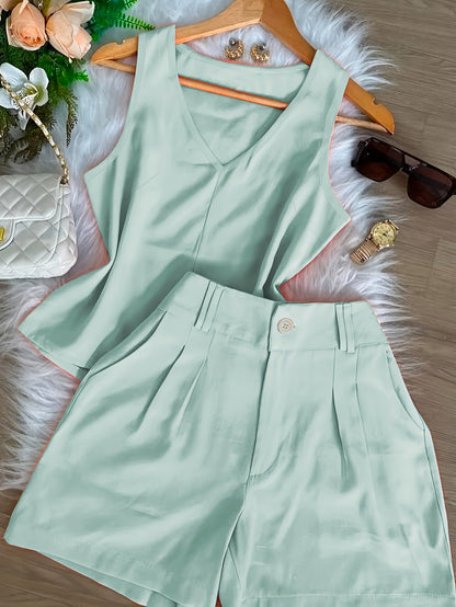 Damen Sommer Set – Elegantes ärmelloses Top und High-Waist Shorts, Casual Chic für Alltag & Urlaub