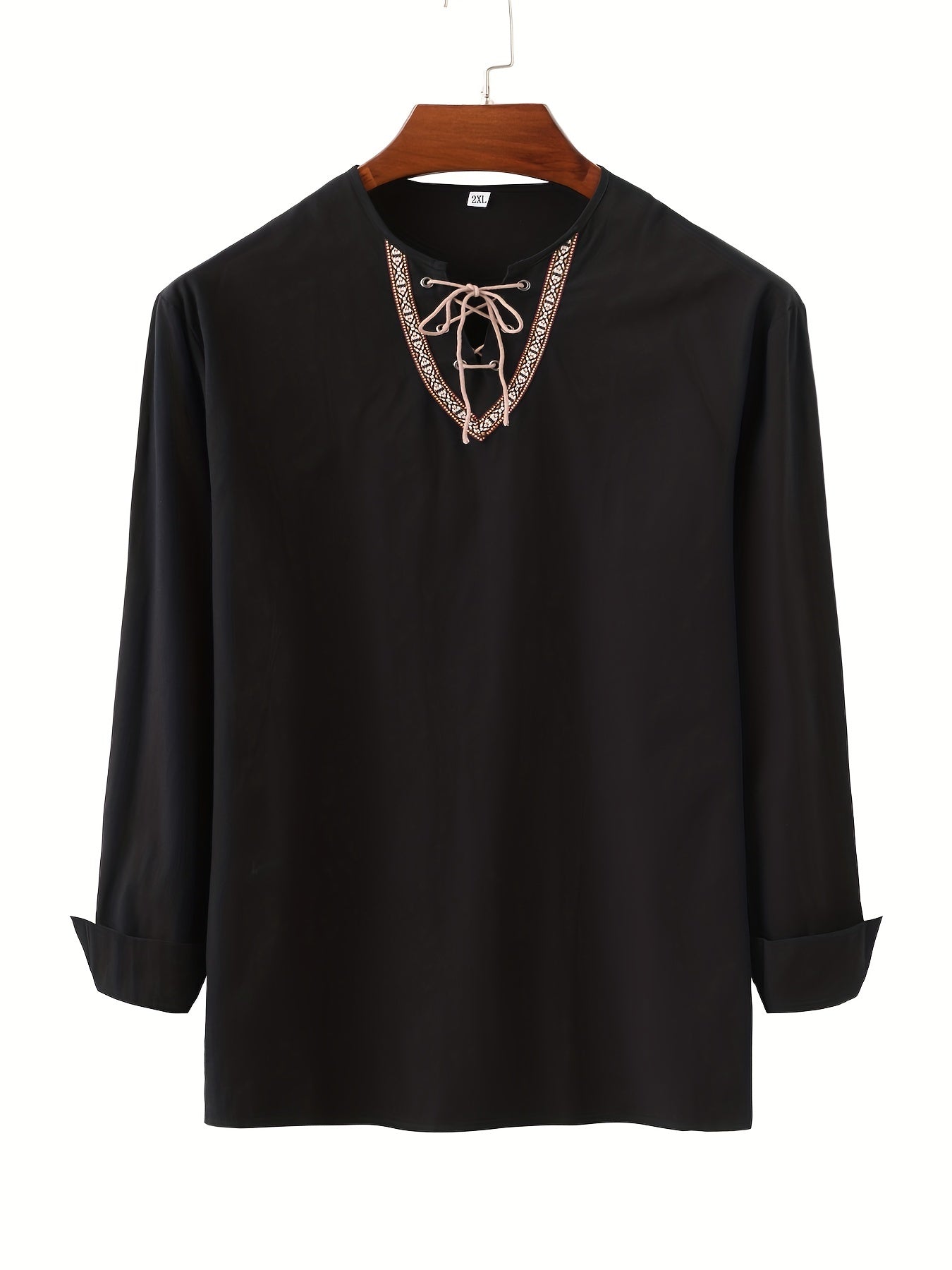 Herren Vintage Tunika mit Schnürung und geometrischer Stickerei – Freizeit & Alltag
