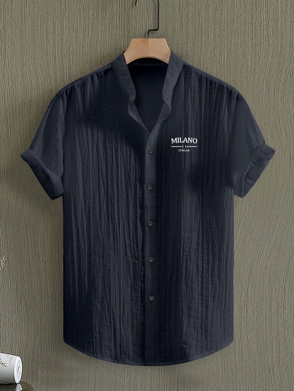 Herren Freizeit Hemd mit Stehkragen und Milano Print – Modernes Sommerhemd für Alltag & Urlaub