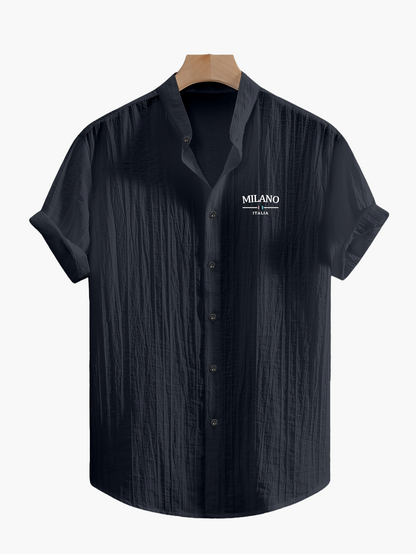 Herren Freizeit Hemd mit Stehkragen und Milano Print – Modernes Sommerhemd für Alltag & Urlaub