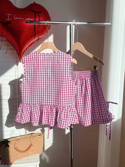 Damen Zweiteiliges Set mit Streifen, Schleifen und Volant – Elegantes Sommer Outfit