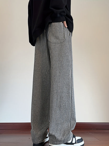 Herren Freizeithose mit Zickzackmuster – Bequeme Strickhose im Straight-Leg-Stil für Alltag und Streetwear