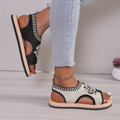 Damen Freizeit Sandalen mit Blumenmuster – Bequeme Sommerschuhe im modernen Strick-Look