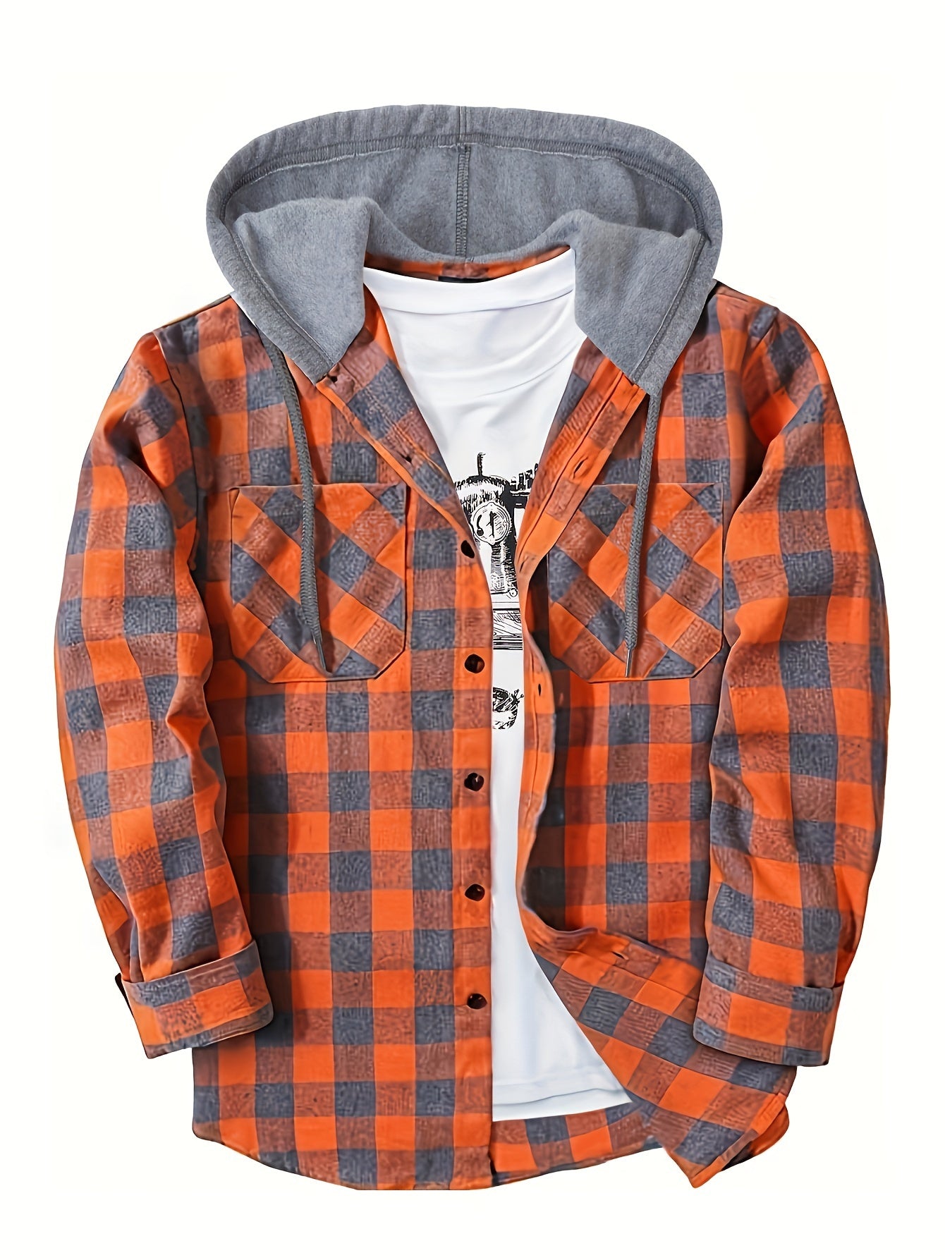 Herren Karohemd mit Kapuze und T-Shirt-Layer – Lässiges Outdoor Overshirt