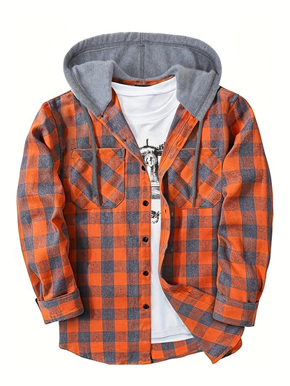 Herren Karohemd mit Kapuze und T-Shirt-Layer – Lässiges Outdoor Overshirt