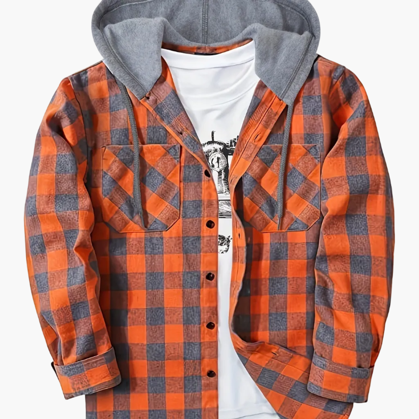 Herren Karohemd mit Kapuze und T-Shirt-Layer – Lässiges Outdoor Overshirt