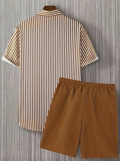 Herren Freizeit Set – Gestreiftes Hemd mit Shorts, Moderner Sommer-Look
