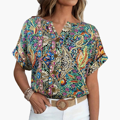 Damen Blusenshirt mit Knopfleiste und Blumenmuster – Sommerlich, Elegant, Freizeit