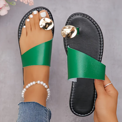 Damen Sandalen mit Zehenring und Metallic-Detail – Elegante Sommerschuhe für Freizeit & Urlaub