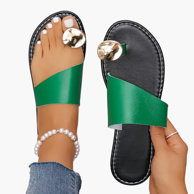 Damen Sandalen mit Zehenring und Metallic-Detail – Elegante Sommerschuhe für Freizeit & Urlaub