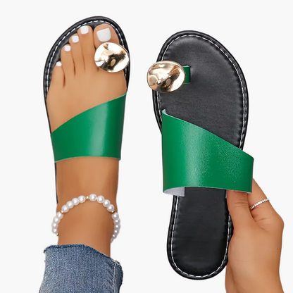 Damen Sandalen mit Zehenring und Metallic-Detail – Elegante Sommerschuhe für Freizeit & Urlaub