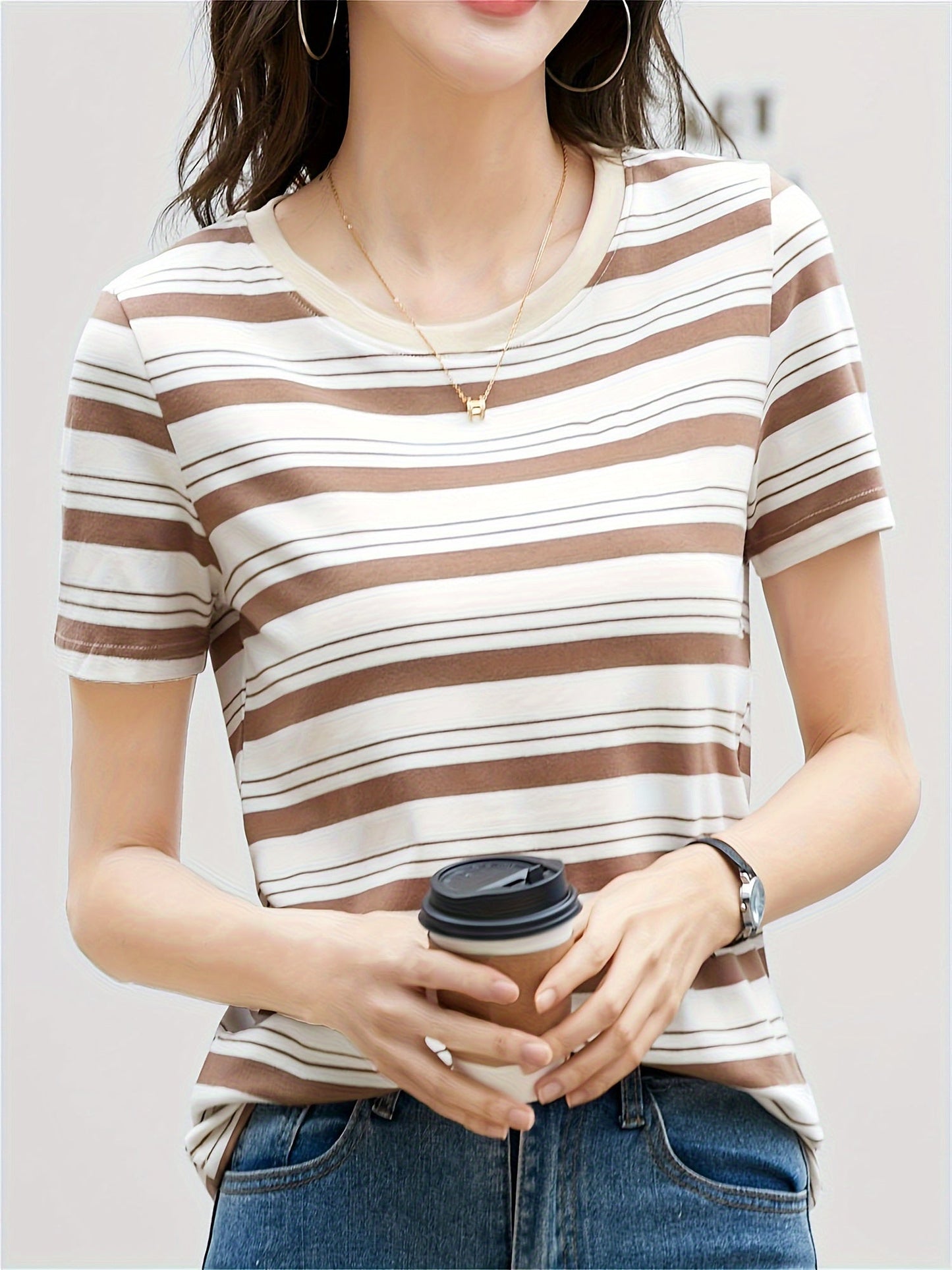 Damen Gestreiftes Casual T-Shirt mit Rundhalsausschnitt – Zeitloses Basic für Alltag und Freizeit