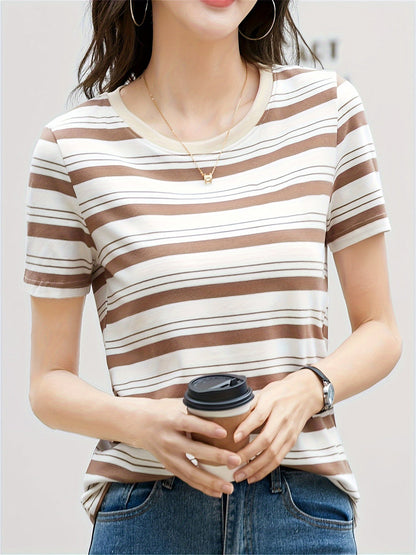 Damen Gestreiftes Casual T-Shirt mit Rundhalsausschnitt – Zeitloses Basic für Alltag und Freizeit