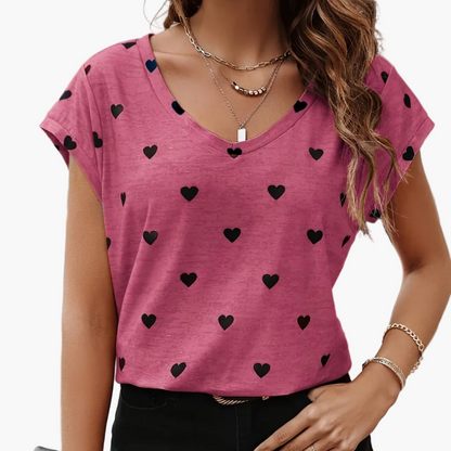 Damen Elegantes Herzmuster T-Shirt für Alltag und Freizeit