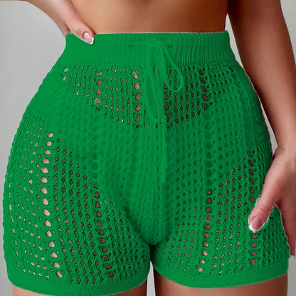 Damen Häkel-Shorts mit High Waist und verstellbarem Bund – Modische Strandshorts für Urlaub und Freizeit