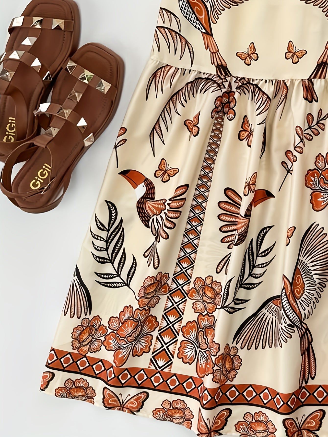 Damen Maxikleid Boho-Style mit tropischem Print und V-Ausschnitt – Perfekt für Urlaub und Sommerfeste