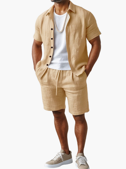 Herren Sommer-Strandset – Kurzarm Hemd & Shorts, Lässiger Boho-Look, Perfekt für Urlaub und Freizeit