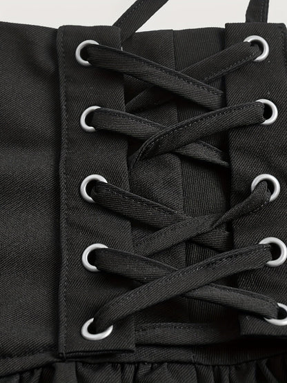 Damen Gothic Rüschen Minirock mit Schnürung – Eleganter Streetwear-Look für besondere Anlässe