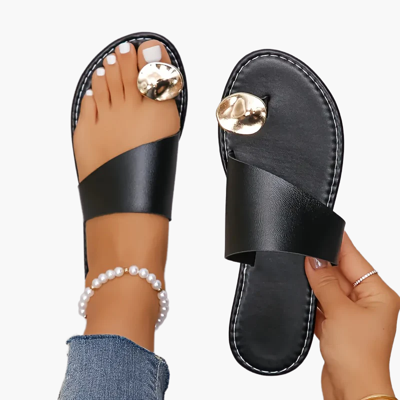 Damen Sandalen mit Zehenring und Metallic-Detail – Elegante Sommerschuhe für Freizeit & Urlaub