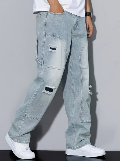 Herren Cargo Jeans im Used-Look – Locker geschnittene Streetwear Denim Hose mit Rissen