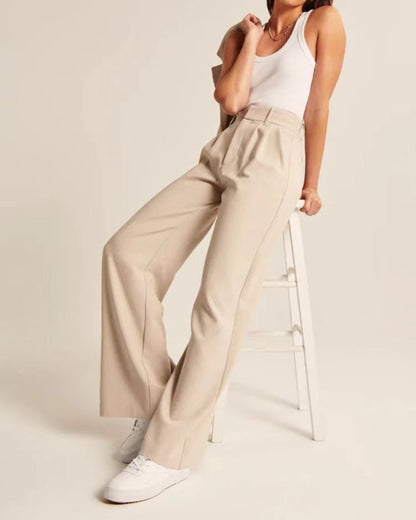 Kate – Weite Damenhose mit Hohem Bund und Taschen