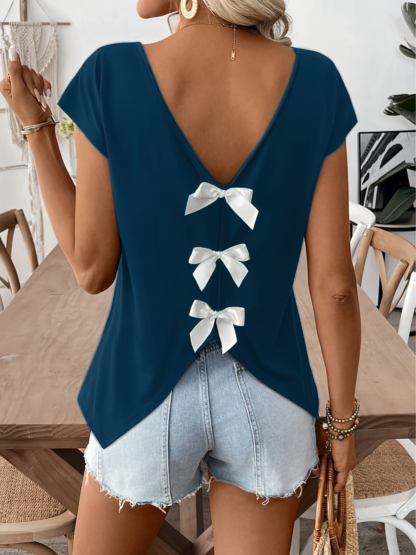 Damen Top mit tiefem Rückenausschnitt und Schleifen, eleganter Sommer-Look