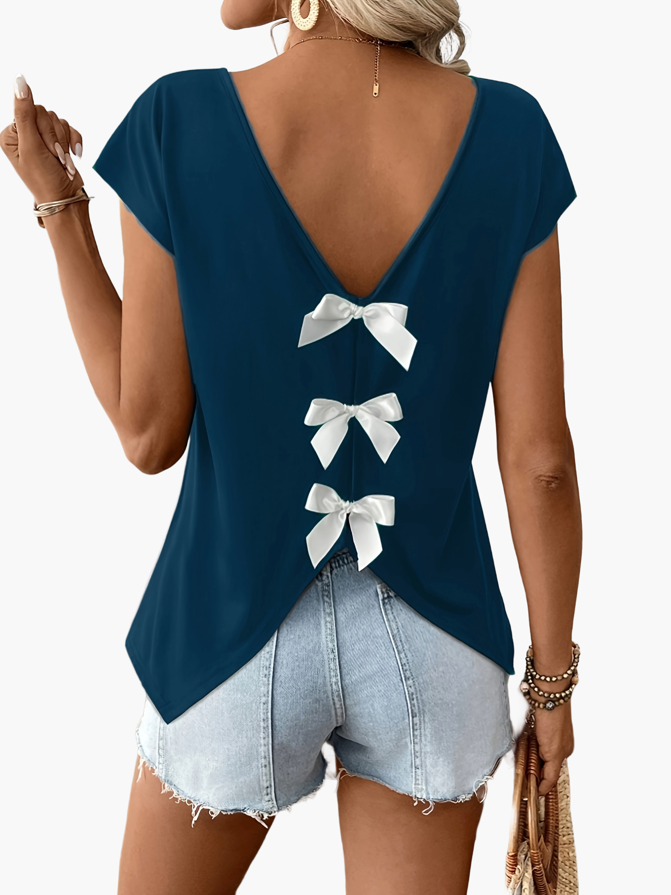 Damen Top mit tiefem Rückenausschnitt und Schleifen, eleganter Sommer-Look