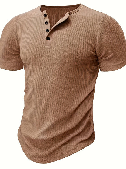 Herren Henley T-Shirt Kurzarm Gerippt Freizeitshirt – Stilvoll für Alltag und Freizeit
