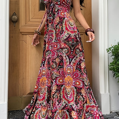 Damen Boho Maxikleid Bandeau mit Paisley Muster – Eleganter Freizeit-Look