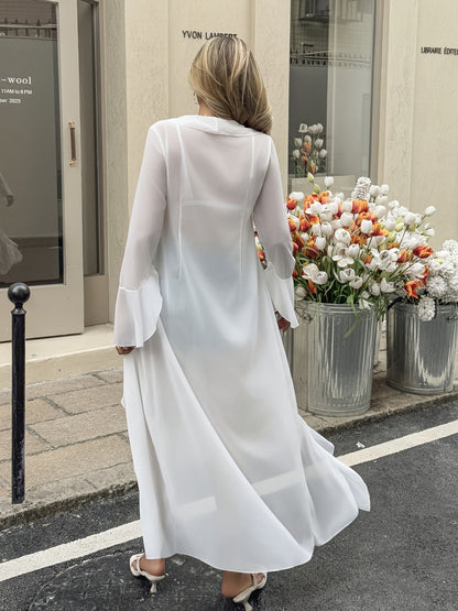 Damen lange Strand Kimono Cardigan mit Rüschen – Eleganter Überwurf für Urlaub und Freizeit