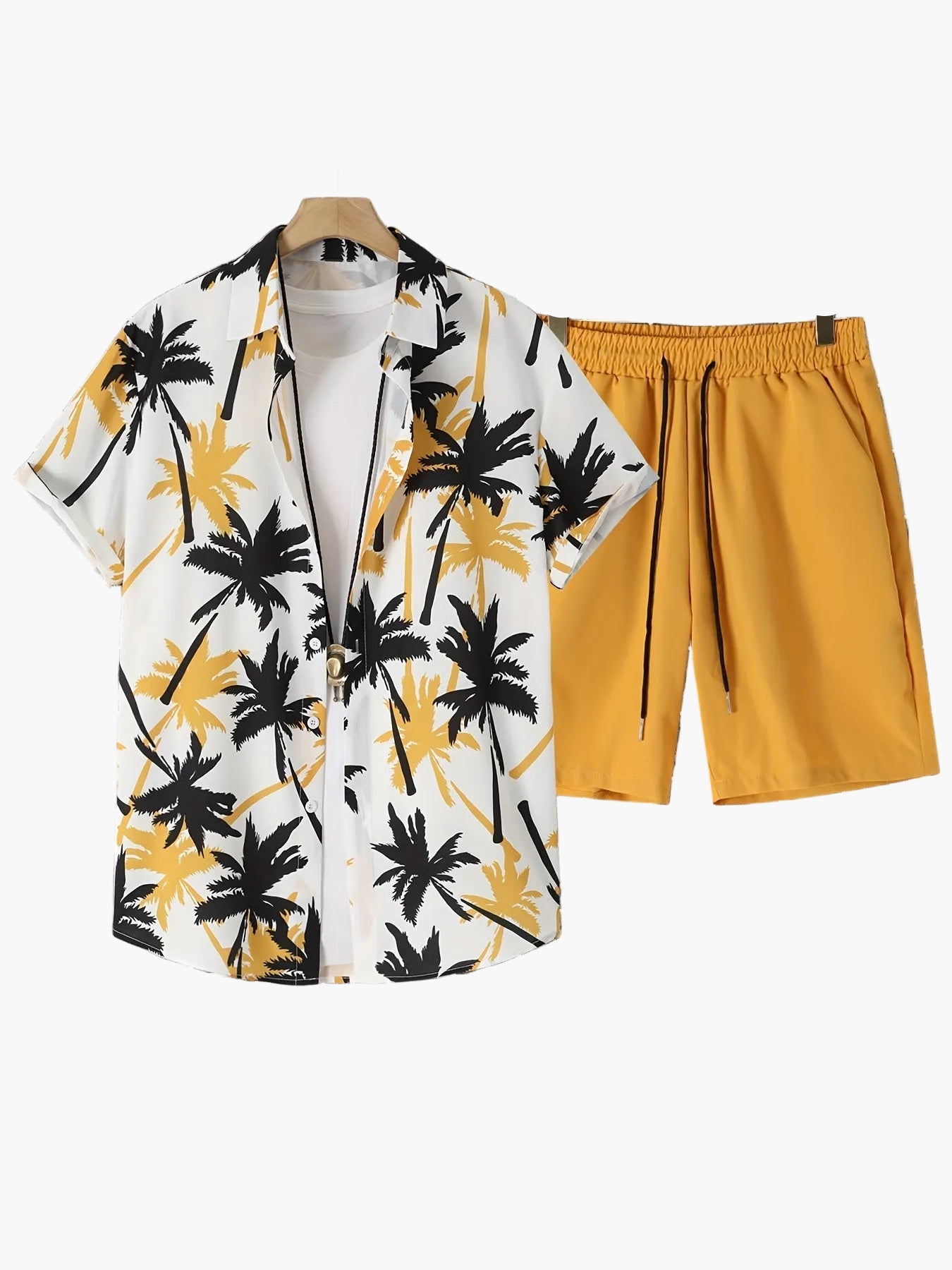 Herren Sommer Strandset – Kurzarm-Hemd mit Palmenmuster und Shorts, lässig für Urlaub & Freizeit