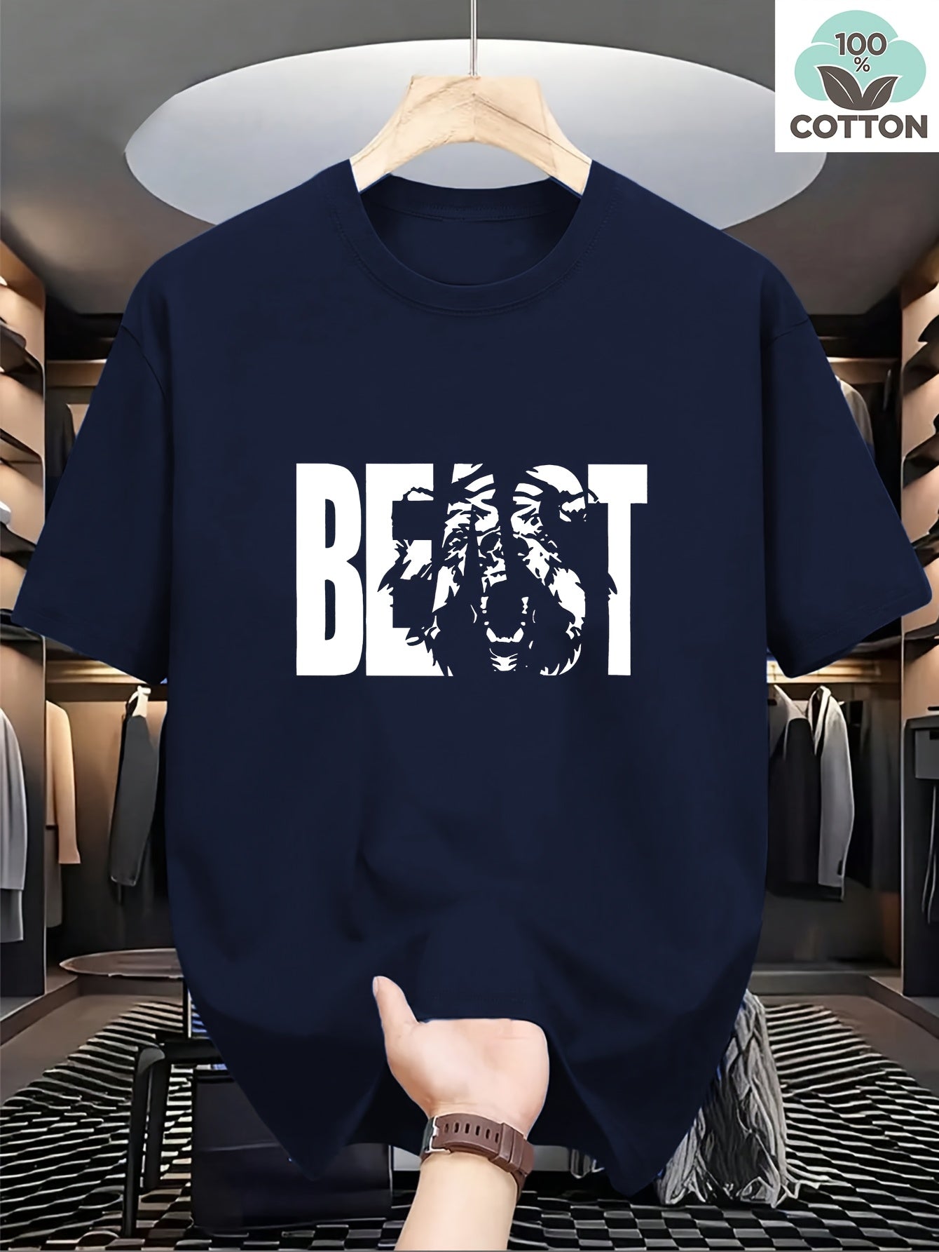 Herren T-Shirt im Oversize-Stil mit „BEAST“-Print und Löwenmotiv – Urban Streetwear für Selbstbewusste
