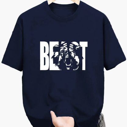 Herren T-Shirt im Oversize-Stil mit „BEAST“-Print und Löwenmotiv – Urban Streetwear für Selbstbewusste