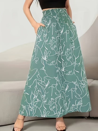 Damen Weite Palazzo-Hose mit Künstlerischem Linienmuster – Modische Statement-Hose für Freizeit und Ausgehen