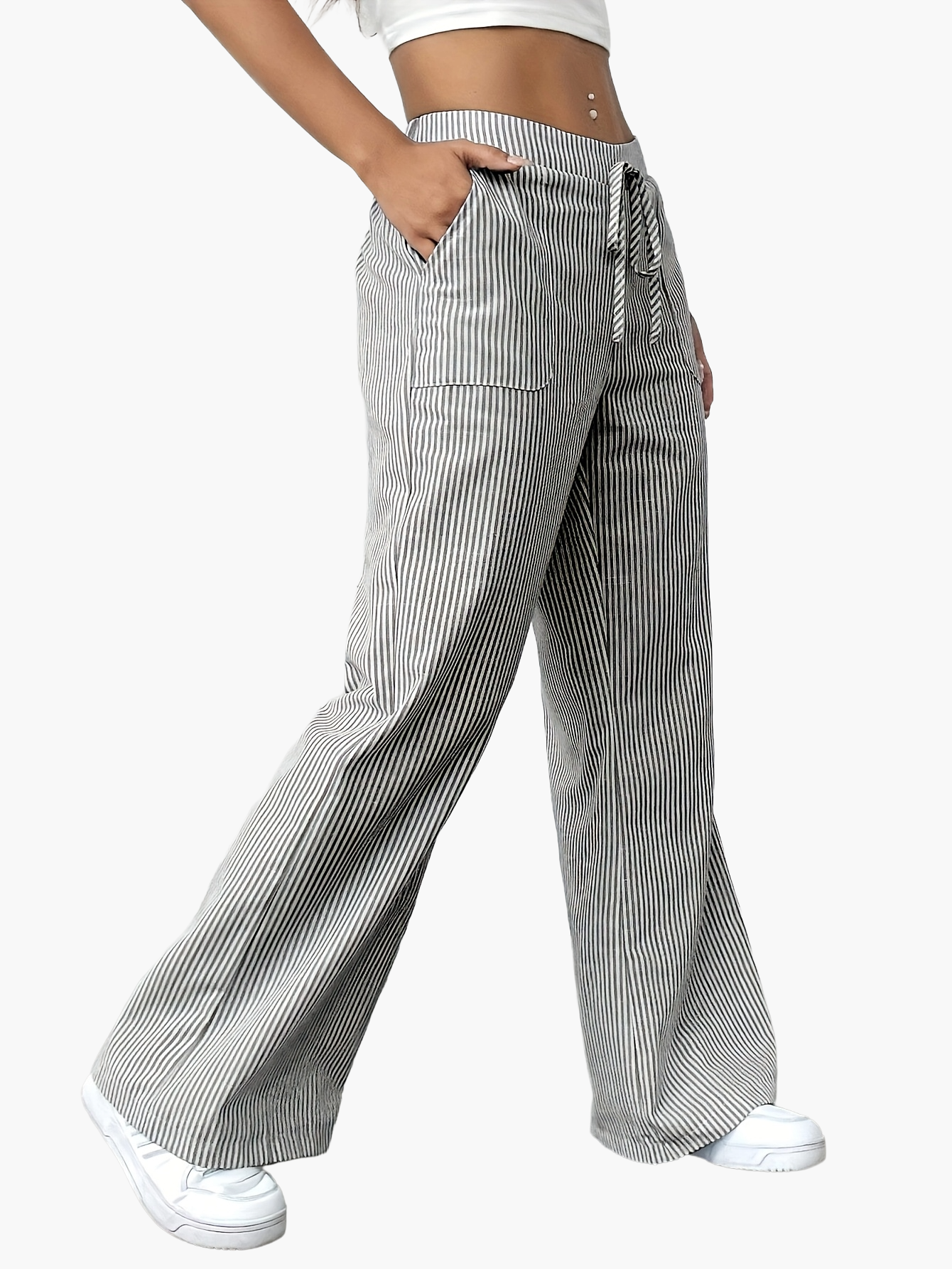 Damen Weite Freizeithose mit Streifen und Kordelzug – Lässiger Streetstyle für Alltag und Freizeit