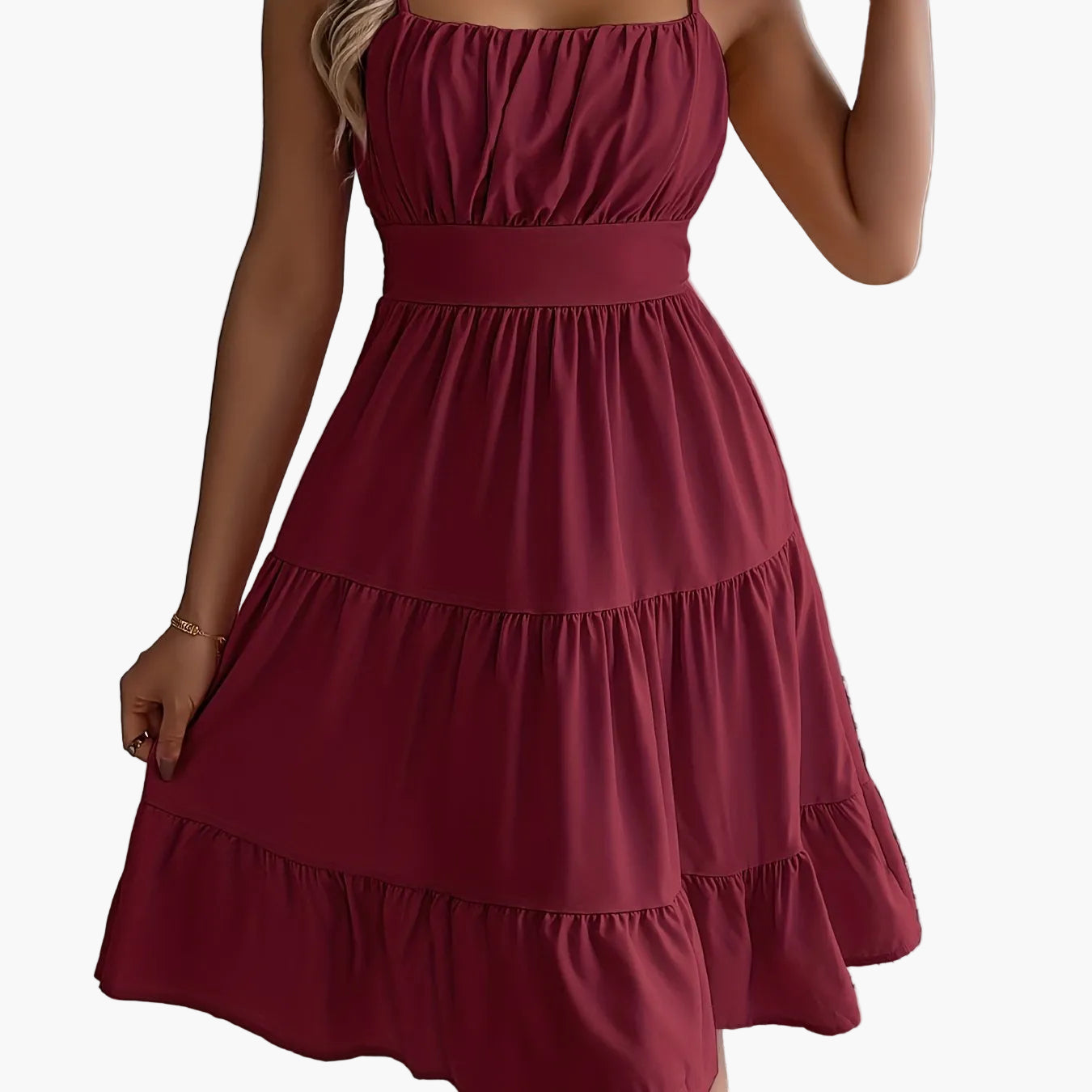 Damen Sommerkleid mit Spaghettiträgern und Volant – Elegantes Freizeit- & Urlaubskleid
