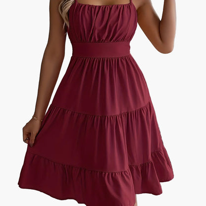 Damen Sommerkleid mit Spaghettiträgern und Volant – Elegantes Freizeit- & Urlaubskleid