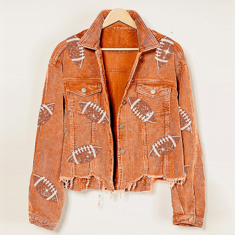 Sophia – Damen Cordjacke mit Rugby-Print