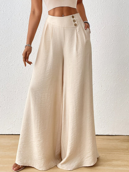 Damen Weite High-Waist Palazzo Hose mit Knopfdetail Eleganter Stil