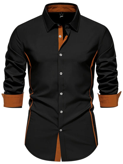 Herren Slim Fit Freizeithemd mit Kontrastdetails – Modernes Business & Casual Hemd, Langarm
