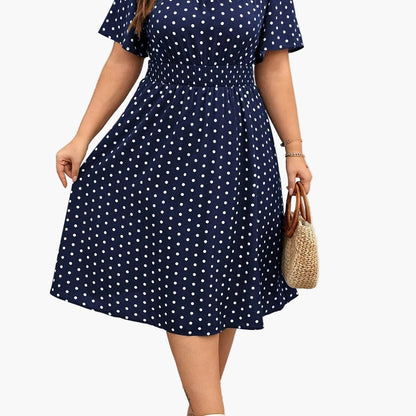 Damen Polka Dot Midikleid Elegant Freizeit Ausgeh-Outfit