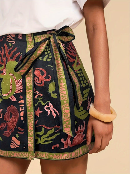 Damen Wickelrock mit Meeres-Print und modernem, künstlerischem Design – Ideal für Freizeit und Urlaub